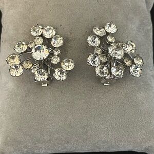 Vintage Silver Crystal Clip-On Earrings
